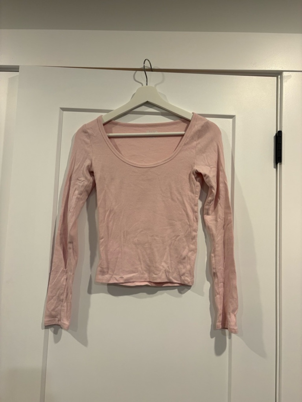 Hollister Light Pink Ribbed Scoop Neck Long Sleeve Top